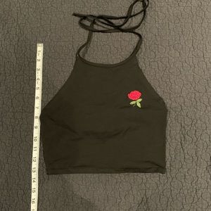 Black halter top with rose